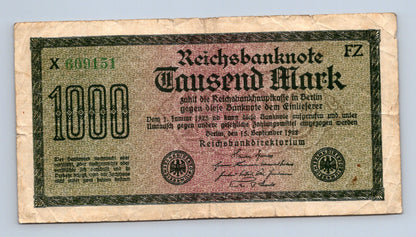Bankovka Nemecko 1000 Mark 1922 X 609151 (B0177)