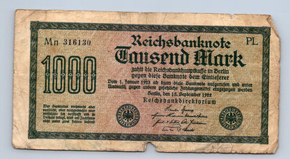 Bankovka Nemecko 1000 Mark 1922 Mn PL 316130 (B0178)