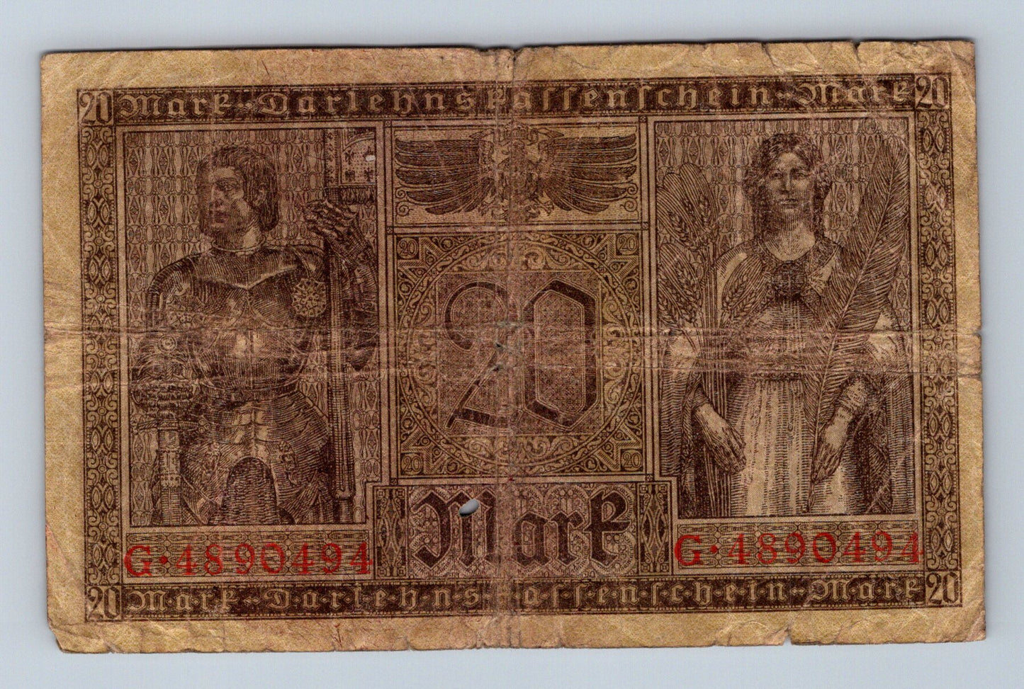 Bankovka Nemecko 20 Mark 1918 G 4890494 (B0179)