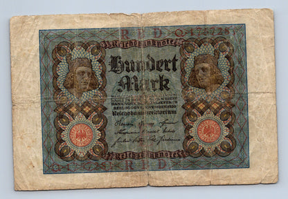 Bankovka Nemecko 100 Mark 1920 Q. H. 177281 (B0181)
