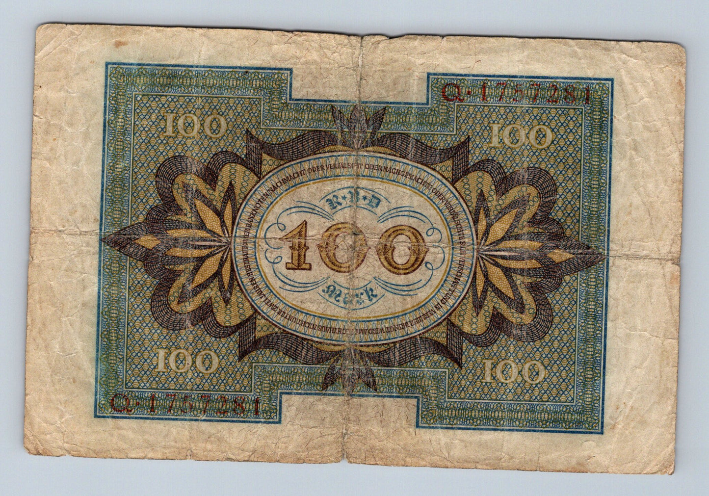 Bankovka Nemecko 100 Mark 1920 Q. H. 177281 (B0181)