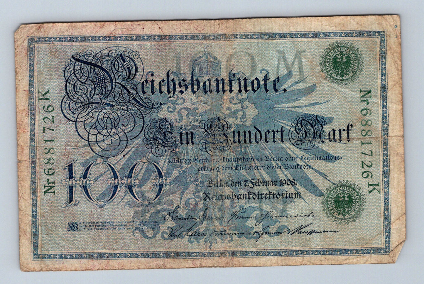 Bankovka Nemecko 100 Mark 1908 K 6881726 (B0182)