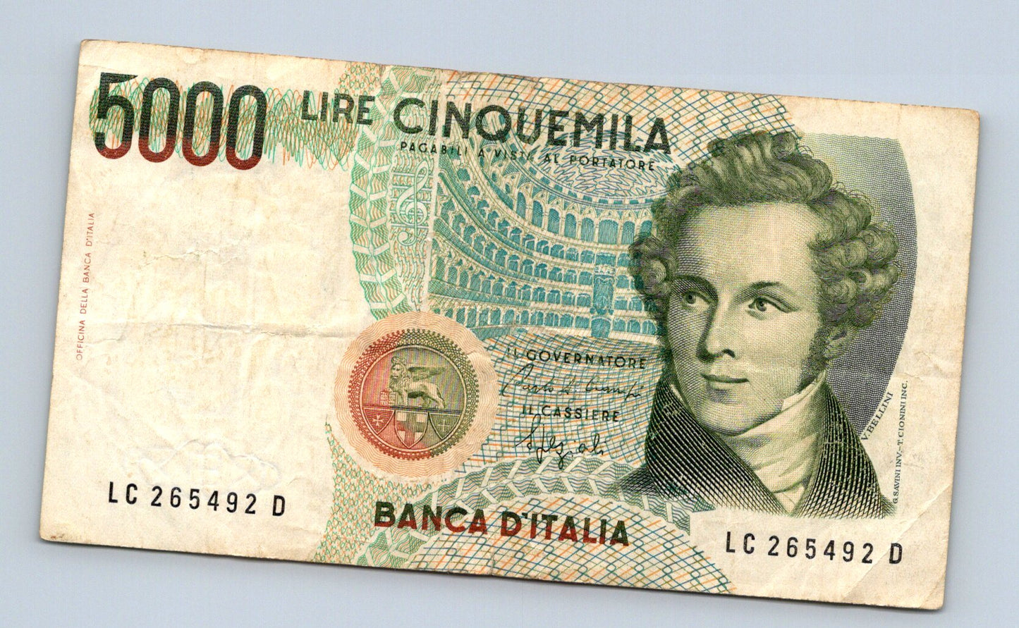 Bankovka Itálie 5000 Lire 1985 LC D 265492 (B0183)