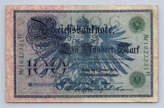 Bankovka Nemecko 100 Mark 1908 H 1622331 H (B0185)