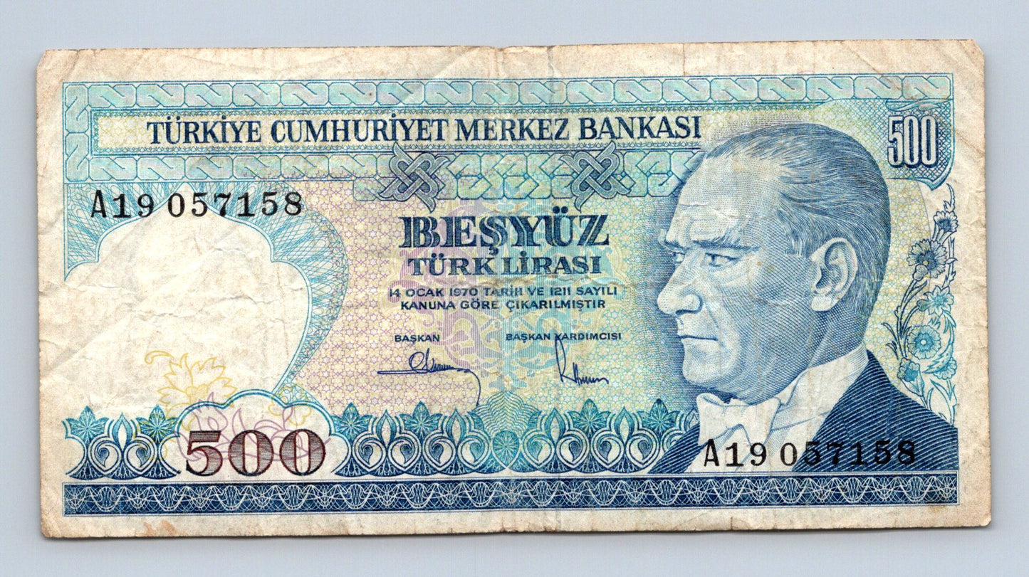 Bankovka Turecko 500 Türk Liras 1971 1982 A19 A19 057158 (B0186)