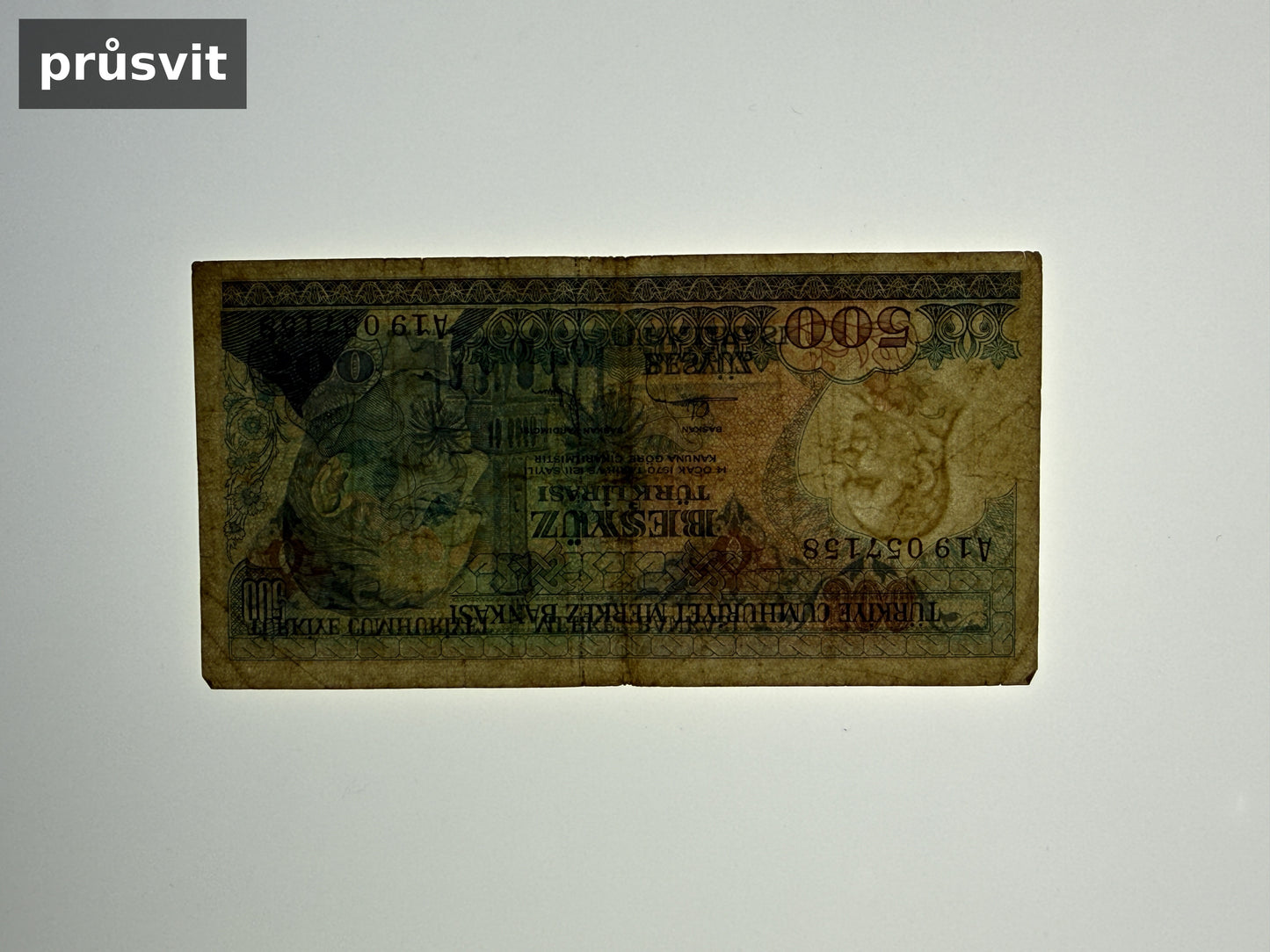 Bankovka Turecko 500 Türk Liras 1971 1982 A19 A19 057158 (B0186)