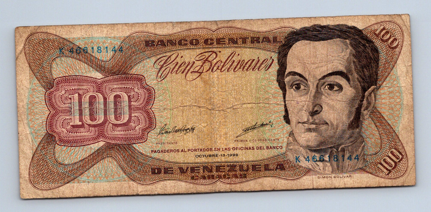 Bankovka Venezuela 100 Bolivares 1998 K K46618144 (B0187)