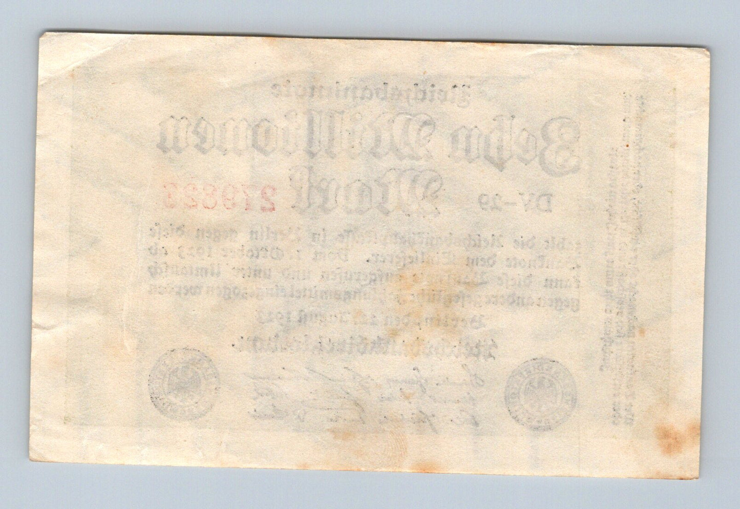 Bankovka Nemecko 10000000 Mark 1923 DV 29 279828 (B0189)