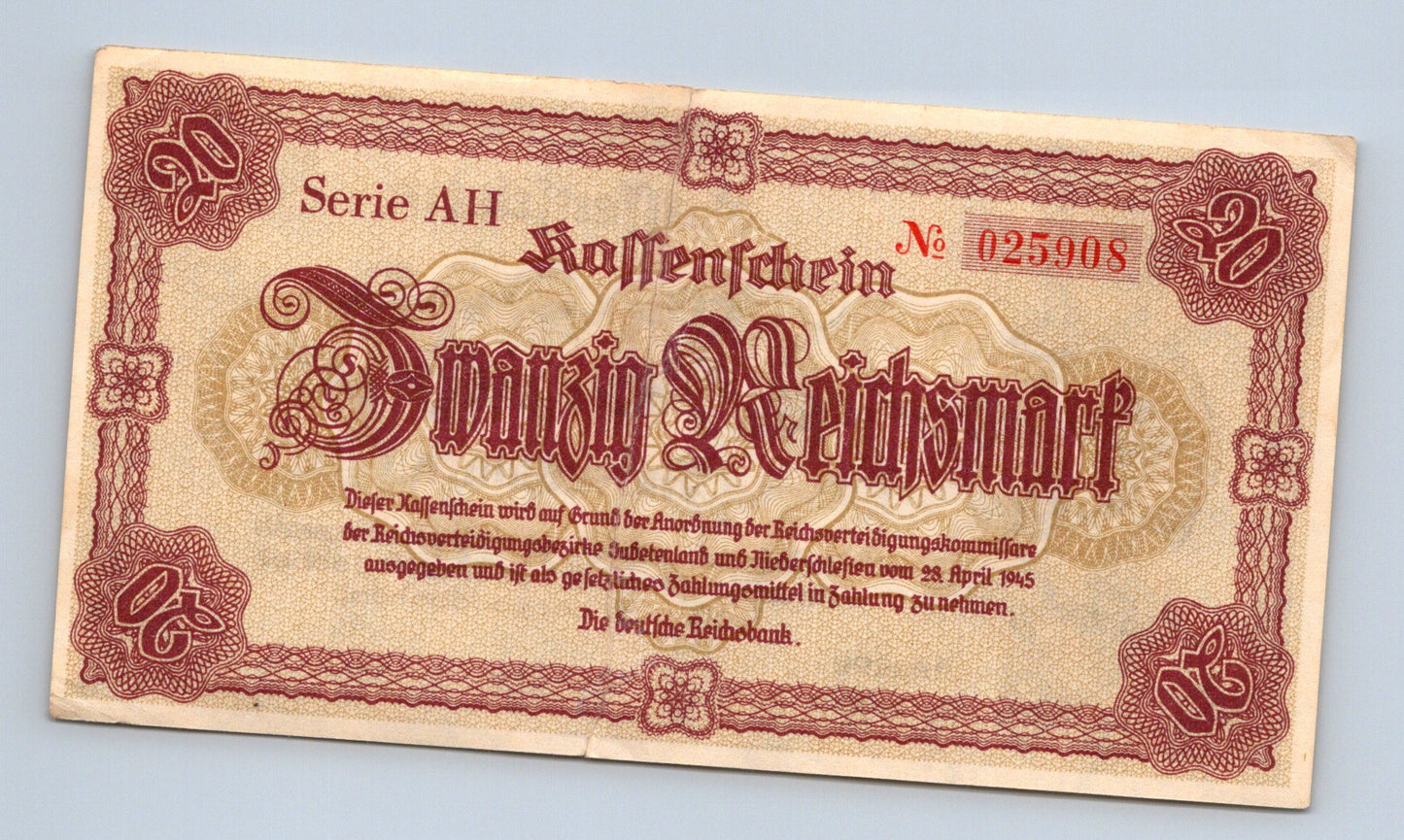 Bankovka Nemecko 20 Reichsmark 1945 AH 025908 (B0192)