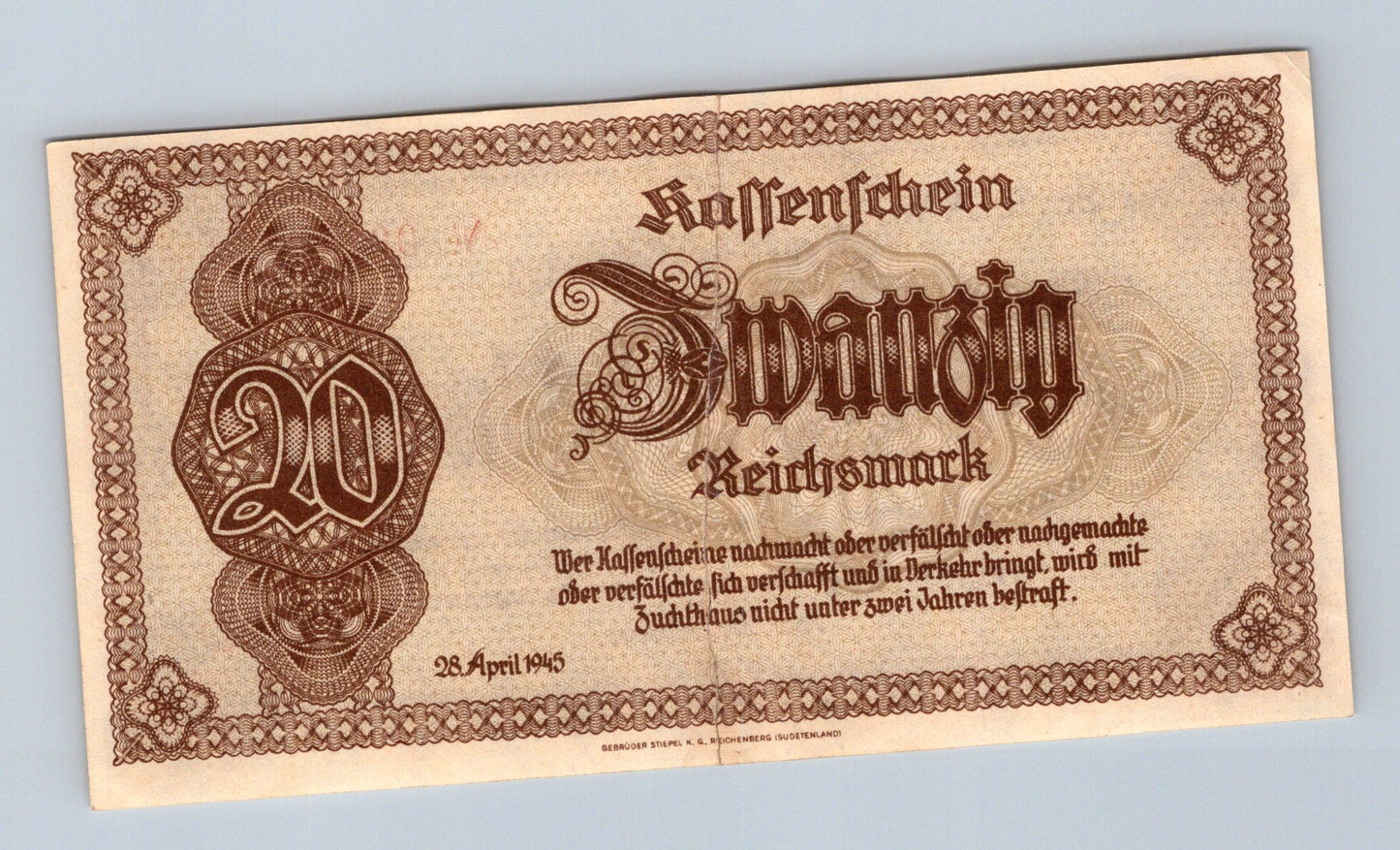 Bankovka Nemecko 20 Reichsmark 1945 AW 001022 (B0193)