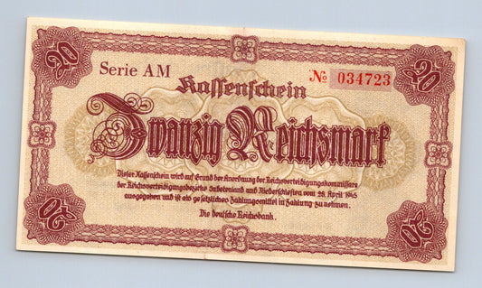Bankovka Nemecko 20 Reichsmark 1945 AM 034723 (B0194)