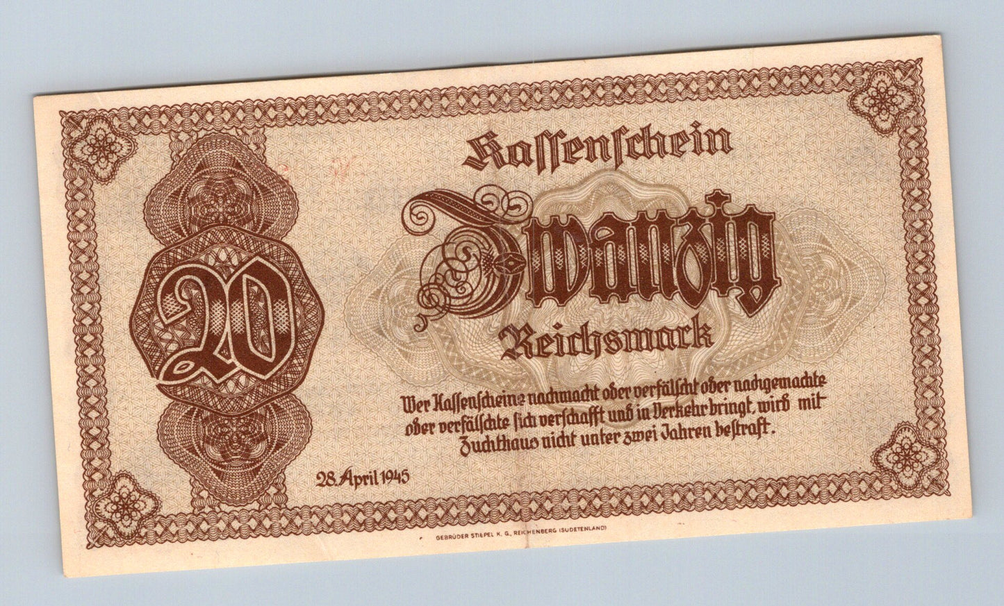 Bankovka Nemecko 20 Reichsmark 1945 AN 035739 (B0195)