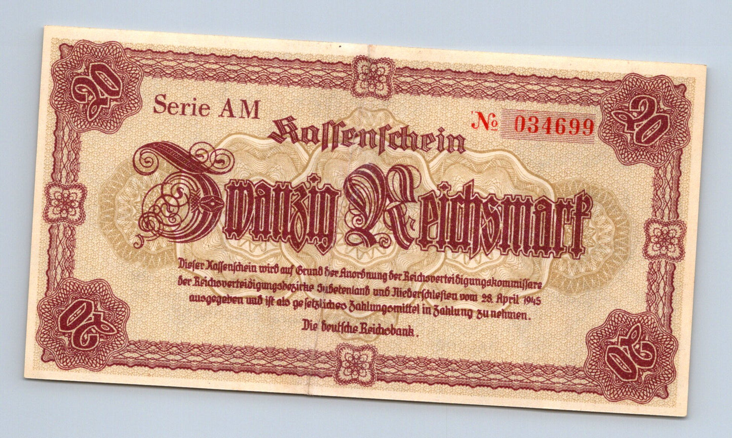 Bankovka Nemecko 20 Reichsmark 1945 AM 034699 (B0196)
