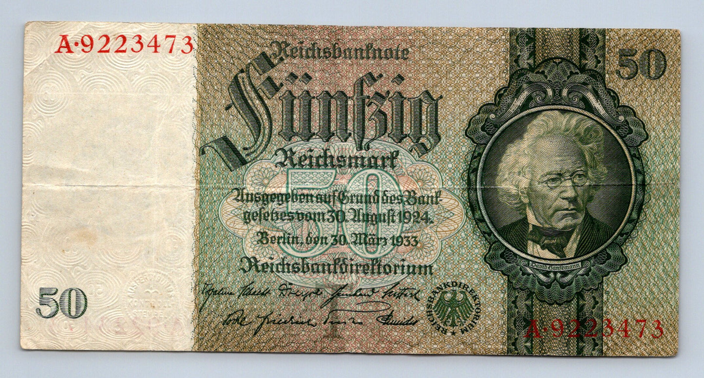 Bankovka Nemecko 50 Reichsmark 1933 A A9223473 (B0199)