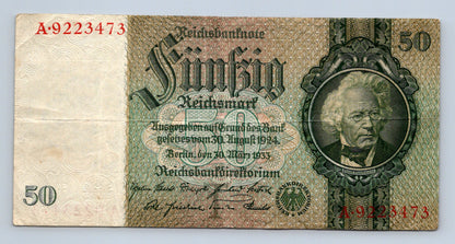 Bankovka Nemecko 50 Reichsmark 1933 A A9223473 (B0199)