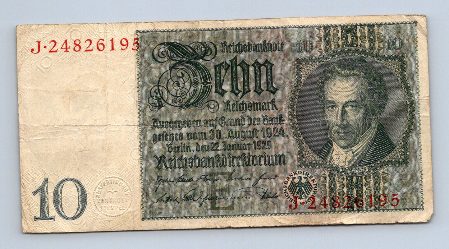 Bankovka Nemecko 10 Reichsmark 1929 E J·24826195 (B0202)