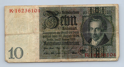 Bankovka Nemecko 10 Reichsmark 1929 K K.16236104 (B0203)