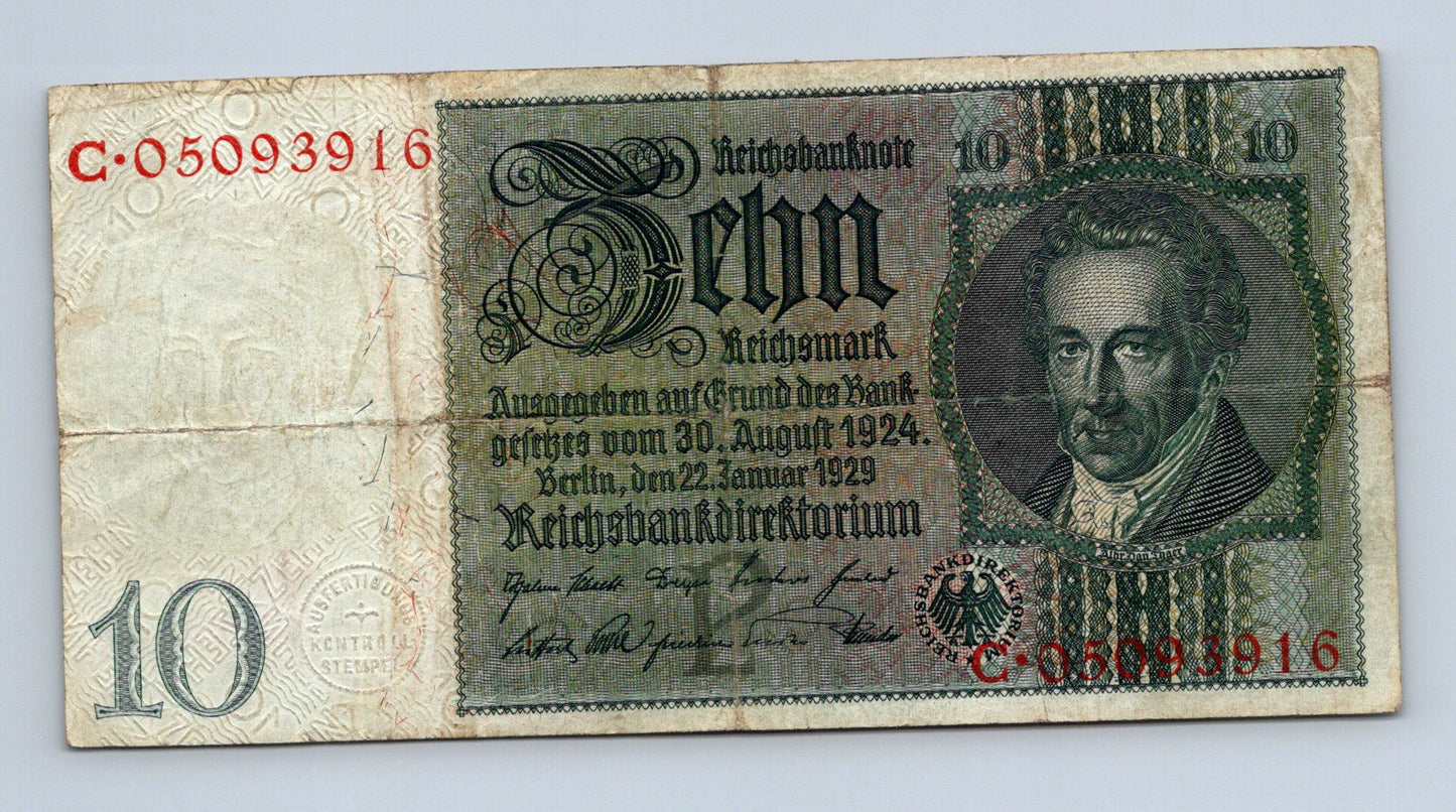 Bankovka Nemecko 10 Reichsmark 1929 C C05093916 (B0204)