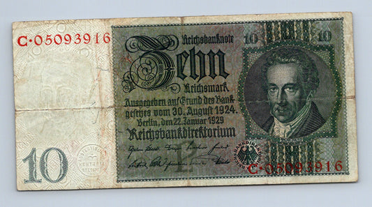 Bankovka Nemecko 10 Reichsmark 1929 C C05093916 (B0204)