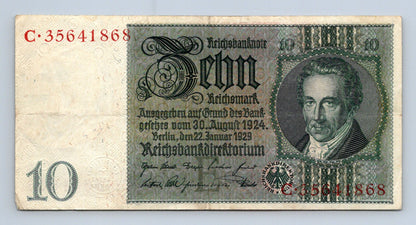 Bankovka Nemecko 10 Reichsmark 1929 C 35641868 (B0206)