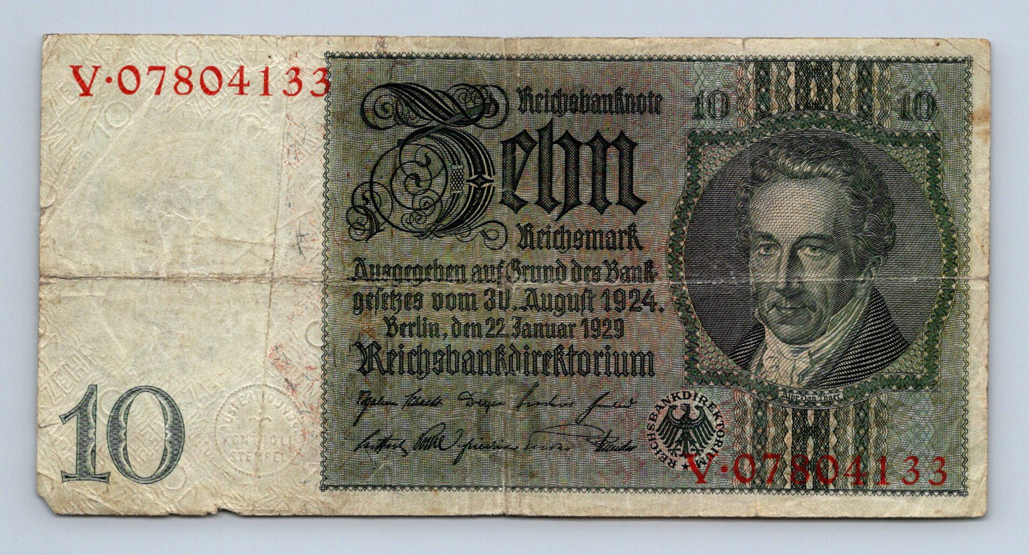 Bankovka Nemecko 10 Reichsmark 1929 V V.07804133 (B0207)