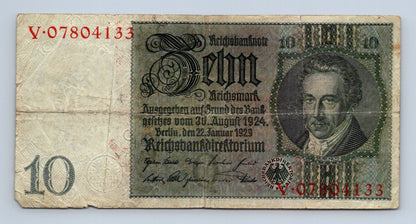 Bankovka Nemecko 10 Reichsmark 1929 V V.07804133 (B0207)