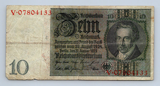 Bankovka Nemecko 10 Reichsmark 1929 V V.07804133 (B0207)