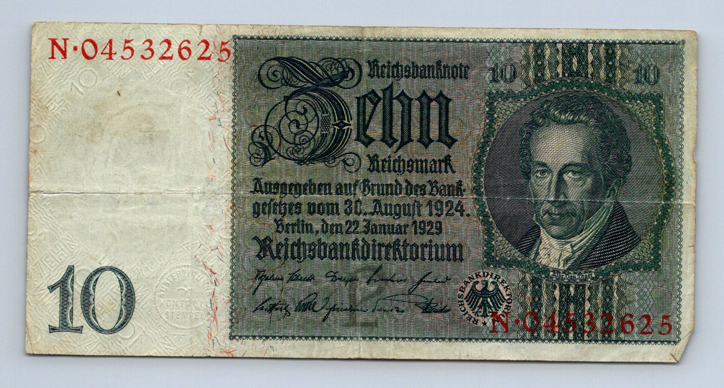 Bankovka Nemecko 10 Reichsmark 1929 N N04532625 (B0208)