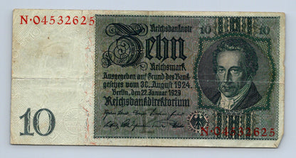 Bankovka Nemecko 10 Reichsmark 1929 N N04532625 (B0208)
