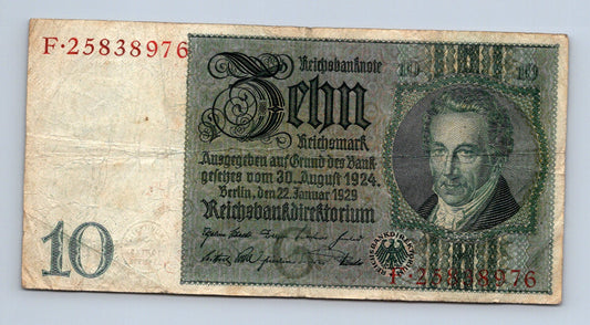 Bankovka Nemecko 10 Reichsmark 1929 F F25838976 (B0209)
