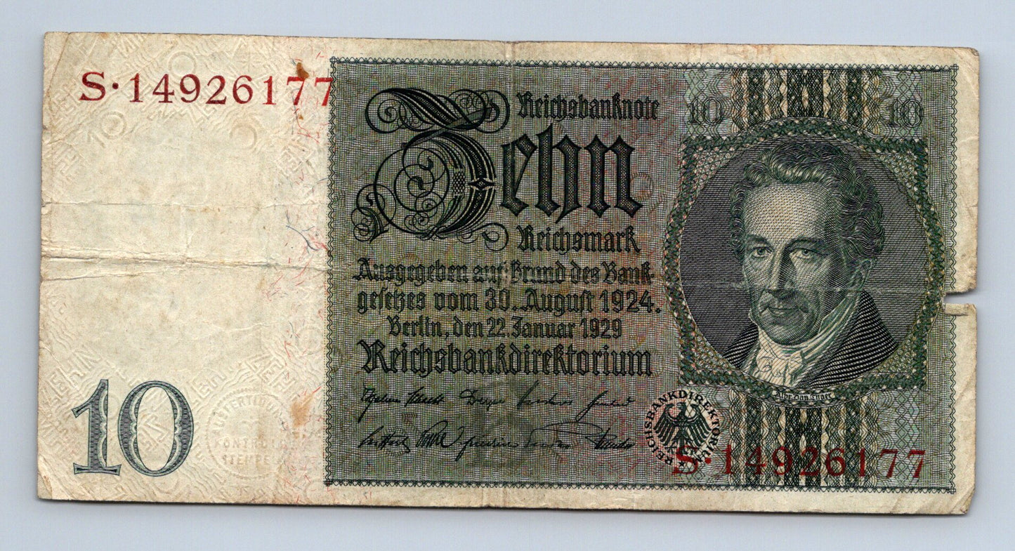 Bankovka Nemecko 10 Reichsmark 1929 S S14926177 (B0210)