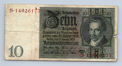 Bankovka Nemecko 10 Reichsmark 1929 S S14926177 (B0210)