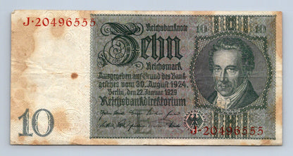 Bankovka Nemecko 10 Reichsmark 1929 J J·20496555 (B0211)