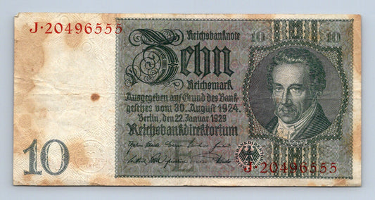 Bankovka Nemecko 10 Reichsmark 1929 J J·20496555 (B0211)