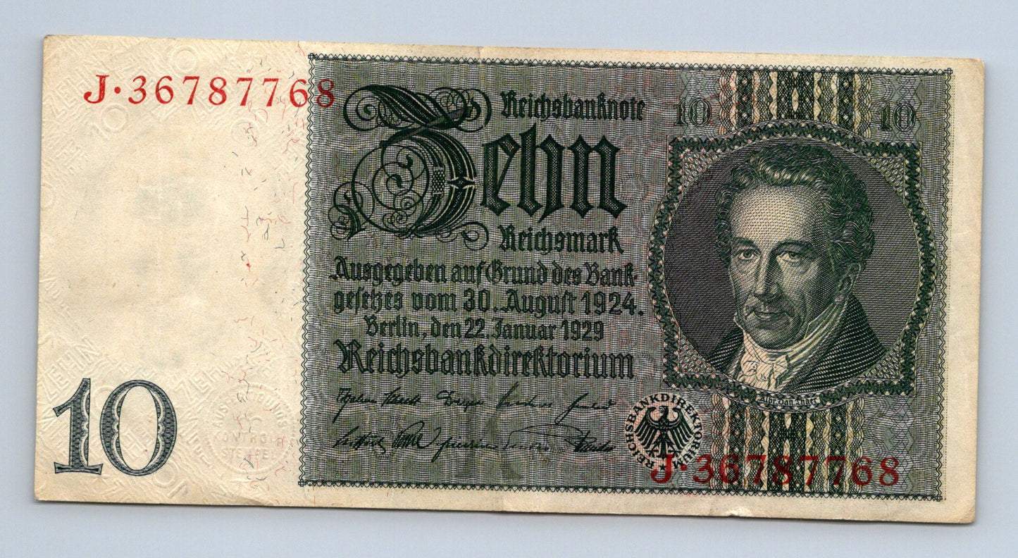 Bankovka Nemecko 10 Reichsmark 1929 J J•36787768 (B0212)