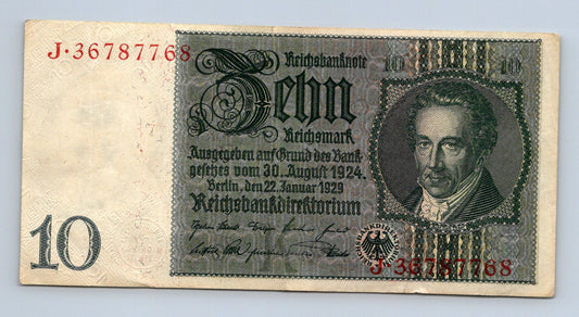 Bankovka Nemecko 10 Reichsmark 1929 J J•36787768 (B0212)
