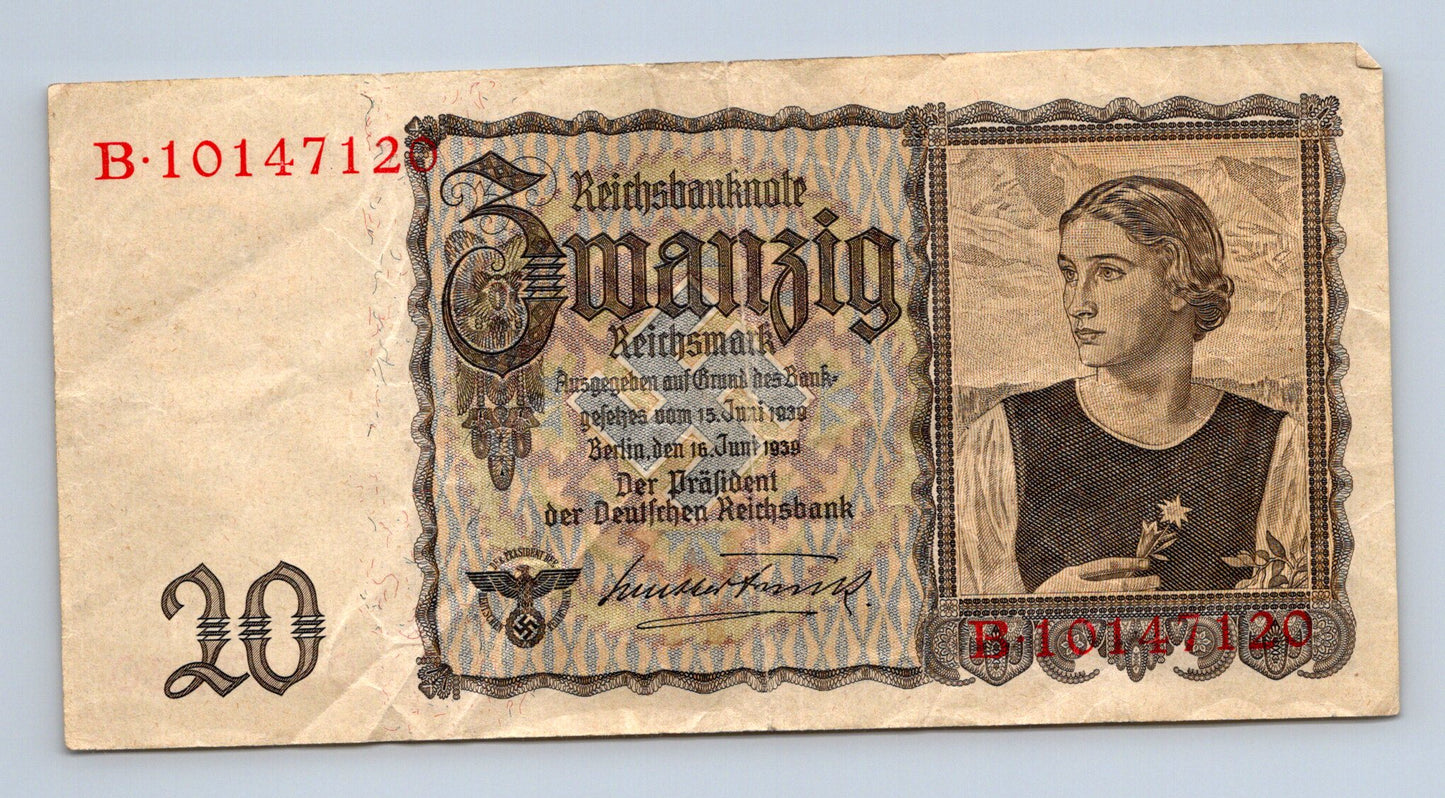 Bankovka Nemecko 20 Reichsmark 1939 B B10147120 (B0213)