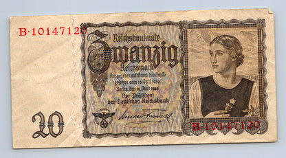 Bankovka Nemecko 20 Reichsmark 1939 B B10147120 (B0213)