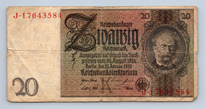 Bankovka Nemecko 20 Reichsmark 1929 J 17643584 (B0214)