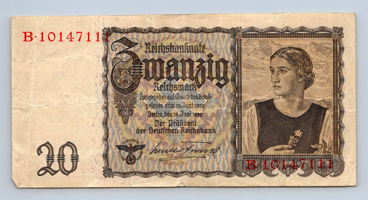 Bankovka Nemecko 20 Reichsmark 1939 B 1014711 (B0215)