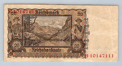 Bankovka Nemecko 20 Reichsmark 1939 B 1014711 (B0215)