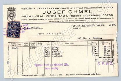 Stary doklad Josef Chmel Praha Král. Vinohrady s kolkem 5K (F100)