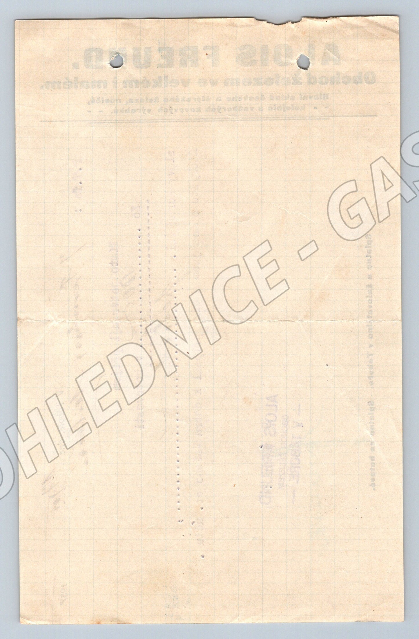 Stary doklad Alois Freund Tábor obchod železem 1937 (F108)