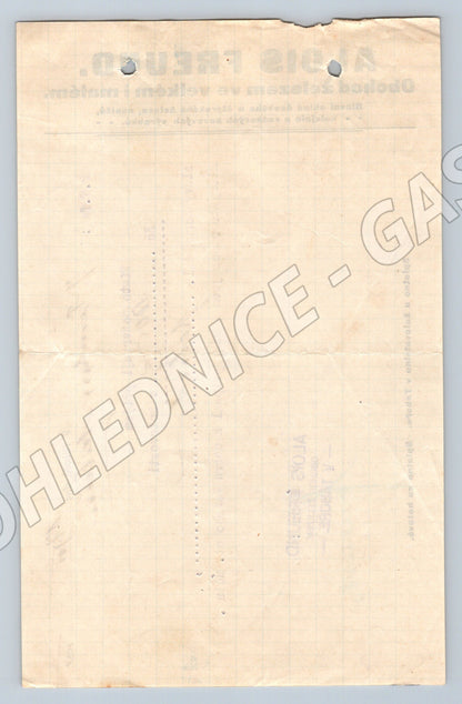 Stary doklad Alois Freund Tábor obchod železem 1937 (F108)