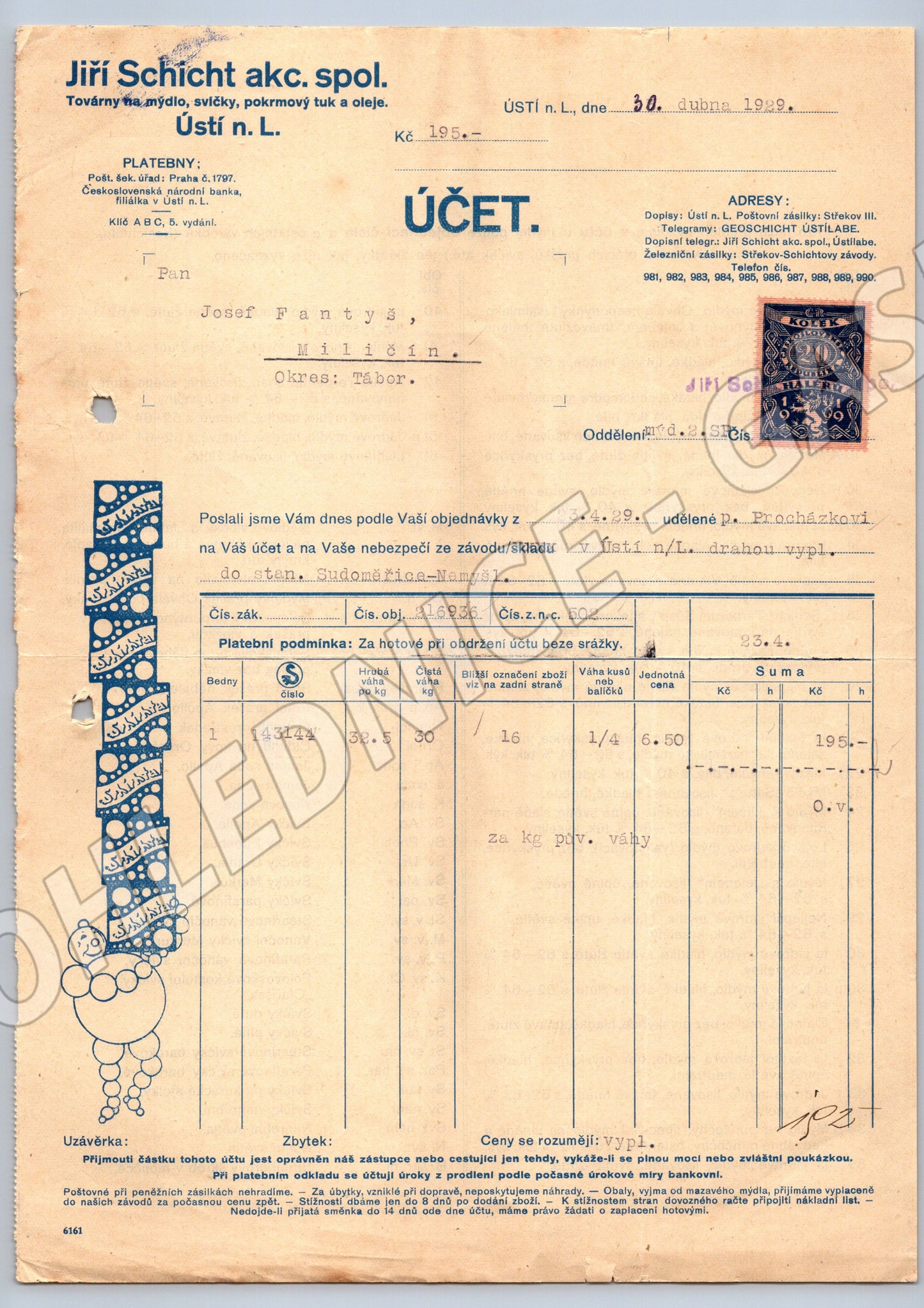 Stary ucet firmy Jiri Schicht Usti nad Labem 1929 (F110)