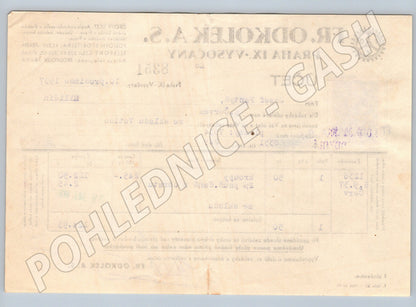 Stary účet Fr. Odkołek A.S. Praha IX-Vysočany 1937 kolek (F118)