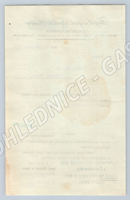 Stary dokument Siegel a spol. Teplice Sanov Chemicka tovarna 19 (F119)