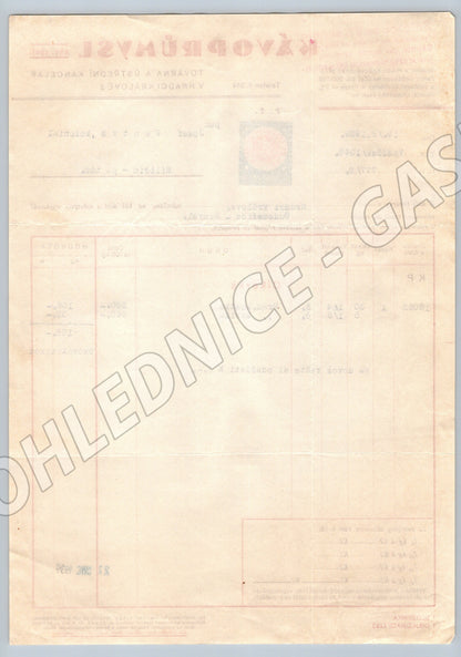 Stary KAVOPRŮMYSL Hradec Králové faktura 1939 s kolkem (F121)