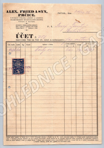 Stary Alex Fried a Syn Prčice Ucet 1936 s kolkem (F127)
