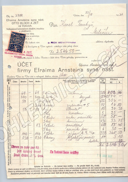 Stary ucet Efraima Arnsteina syna nast. Votice 1930 (F134)